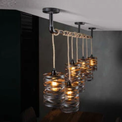 7-delige Metalen Hanglamp Met Touw -Meubelverkoop 7 delige metalen hanglamp roop grey santa 08