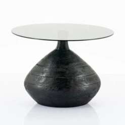 Mangohouten Bijzettafel Met Glas