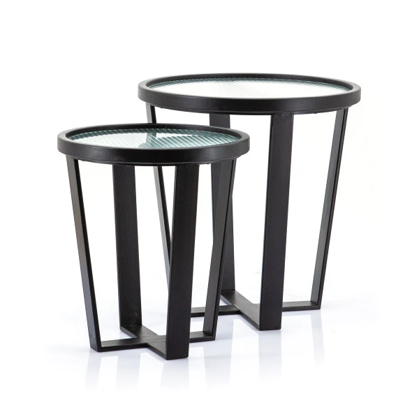 Bijzettafels Ribbelglas En Metaal 6 Bijzettafels Ribbelglas En Metaal - Afbeelding 4