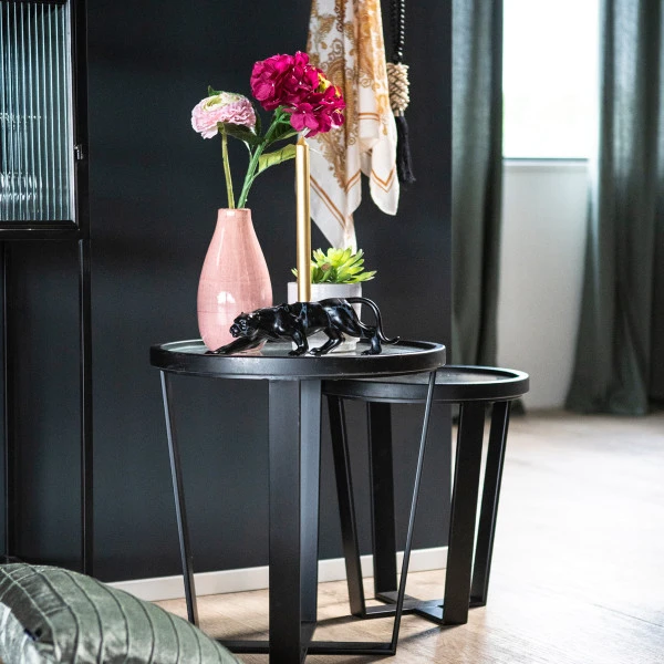 Bijzettafels Ribbelglas En Metaal 4 Bijzettafels Ribbelglas En Metaal - Afbeelding 2