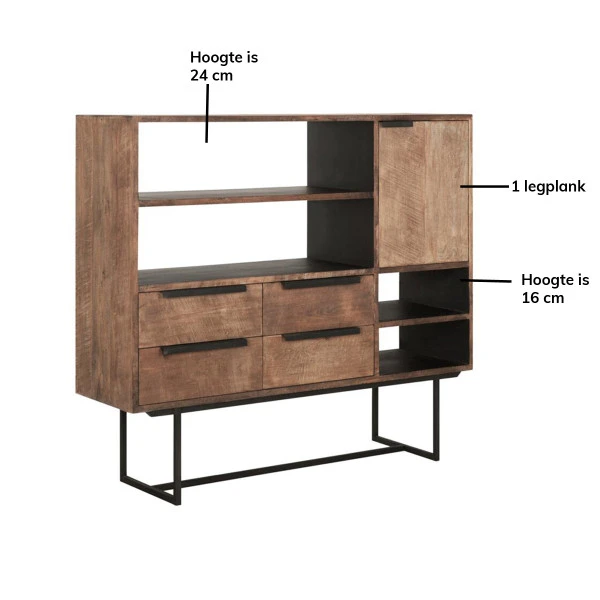 Hoog Dressoir Teak Hout 8 Hoog Dressoir Teak Hout - Afbeelding 6