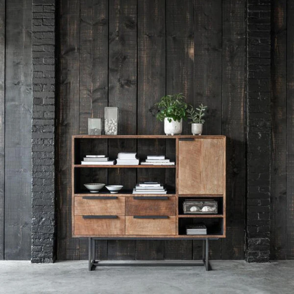 Hoog Dressoir Teak Hout 4 Hoog Dressoir Teak Hout - Afbeelding 2