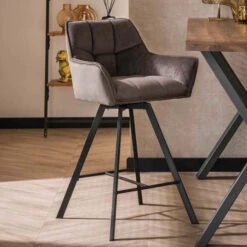 Draaibare Barkruk Met Armleuningen 10 Draaibare Barkruk Met Armleuningen -Meubelverkoop draaibare barkruk antraciet velours raster giani 01 1