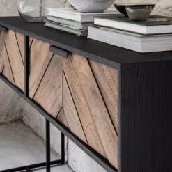 Sidetable Zwart Met Visgraat Patroon -Meubelverkoop dtp home criss cross sidetable zwart met visgraat patroon 04