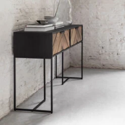 Sidetable Zwart Met Visgraat Patroon -Meubelverkoop dtp home criss cross sidetable zwart met visgraat patroon 05