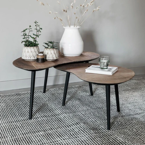 Organische Salontafel Set Teak 3 Organische Salontafel Set Teak