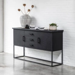 Zwart Teak Dressoir Industrieel Design 12 Zwart Teak Dressoir Industrieel Design -Meubelverkoop dtp home timeless black zwart dresoir beam no. 2 04