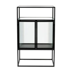 Ribbelglas Kastje Zwart Staal 13 Ribbelglas Kastje Zwart Staal -Meubelverkoop dutchbone boli ribbelglas wandkastje 001