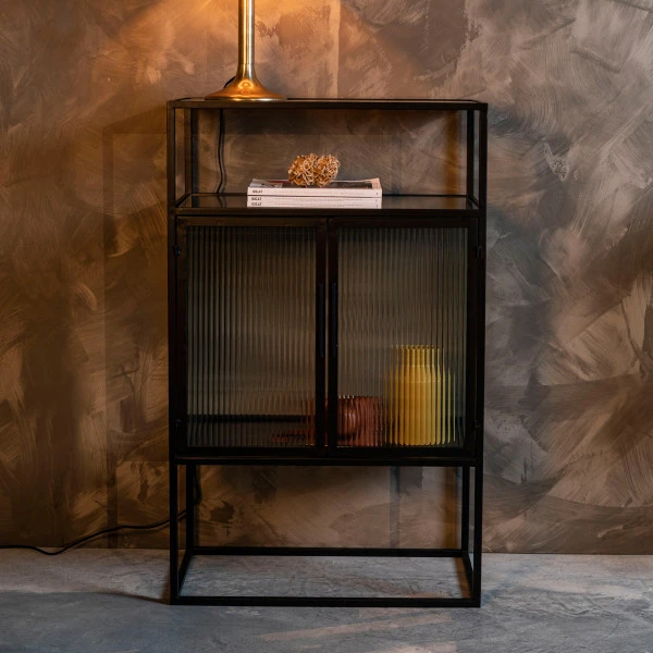 Ribbelglas Kastje Zwart Staal 3 Ribbelglas Kastje Zwart Staal