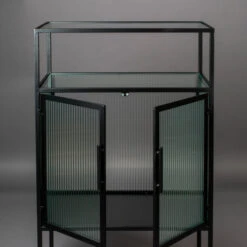 Ribbelglas Kastje Zwart Staal 16 Ribbelglas Kastje Zwart Staal -Meubelverkoop dutchbone boli ribbelglas wandkastje 004