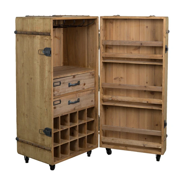 Houten Wijnkast Op Wielen 6 Houten Wijnkast Op Wielen - Afbeelding 4