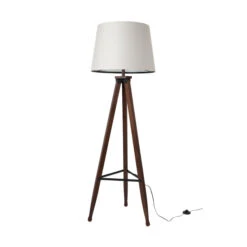 Driepoot Stalamp Hout Katoen