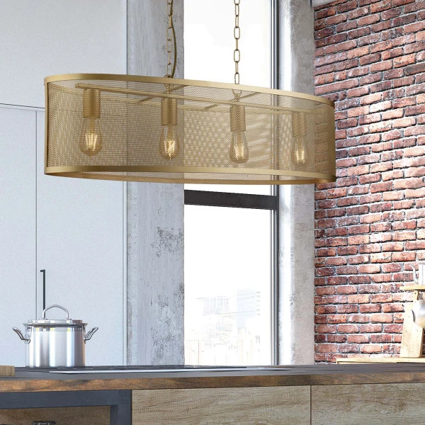 Eettafel Hanglamp Goud Metaal Gaas 5 Eettafel Hanglamp Goud Metaal Gaas - Afbeelding 3