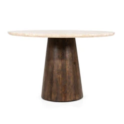 Ronde Eettafel Travertin En Mangohout