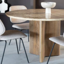 Ronde Eettafel Met Travertin Blad