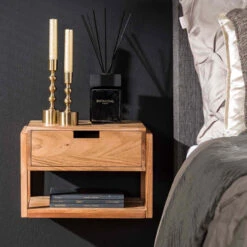 Hangend Nachtkastje Met Lade Acacia Hout