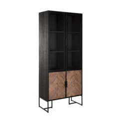 Zwarte Vitrinekast Visgraat -Meubelverkoop hoge visgraad vitrinekast dtp home criss cross 02
