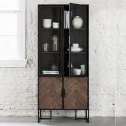 Zwarte Vitrinekast Visgraat -Meubelverkoop hoge visgraad vitrinekast dtp home criss cross 06