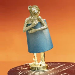 Gouden Aap Lamp Met Blauwe Kap -Meubelverkoop kare design animal gouden aap lamp 61602 009