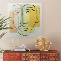 Schilderij Gezicht Lijnen -Meubelverkoop kare design art face pastell schilderij gezicht lijnen 03