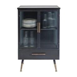 Wandkast Zwart Met Ribbelglas -Meubelverkoop kare design gomera wandkast zwart met koper 07