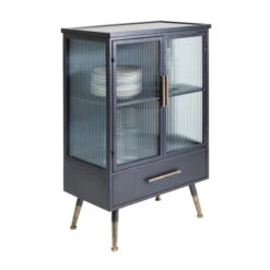 Wandkast Zwart Met Ribbelglas -Meubelverkoop kare design gomera wandkast zwart met koper 08