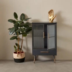 Wandkast Zwart Met Ribbelglas -Meubelverkoop kare design gomera wandkast zwart met ribbelglas 04