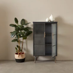 Zwarte Wandkast Met Geribbeld Glas -Meubelverkoop kare design gomera zwarte wandkast met geribbeld glas 03