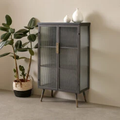 Zwarte Wandkast Met Geribbeld Glas -Meubelverkoop kare design gomera zwarte wandkast met geribbeld glas 04