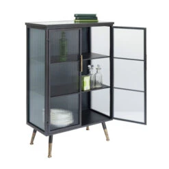 Zwarte Wandkast Met Geribbeld Glas -Meubelverkoop kare design gomera zwarte wandkast met koper 10