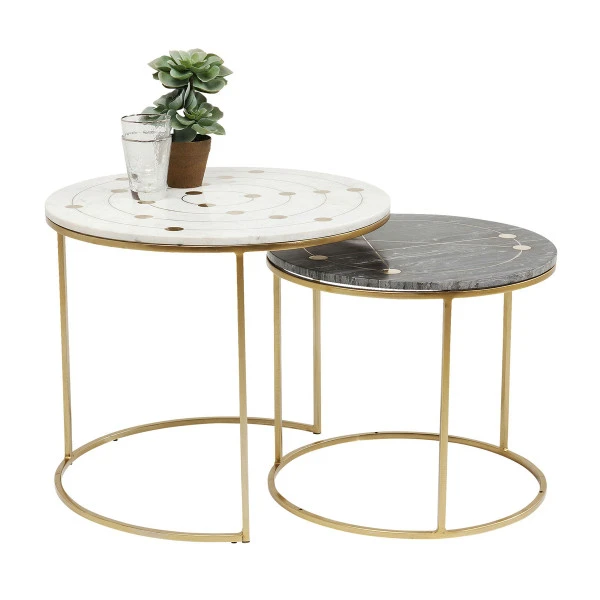 Bijzettafelset Messing Marmer 3 Bijzettafelset Messing Marmer