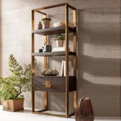 Open Wandkast Messing Met Hout -Meubelverkoop kare design osaka open wandkast messing met hout 02