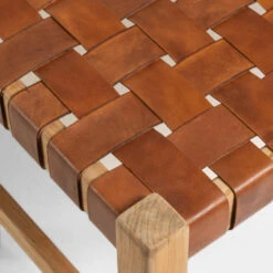 Houten Bankje Met Bruin Leer -Meubelverkoop kave home calixta houten bankje met bruin leer 04