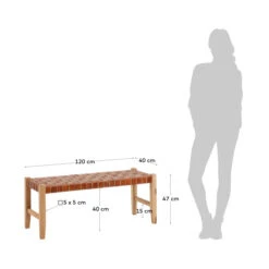 Houten Bankje Met Bruin Leer -Meubelverkoop kave home calixta houten bankje met bruin leer 06