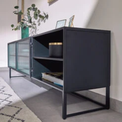 Zwart Tv-meubel Met Ribbelglas -Meubelverkoop kave home trixie zwart tv meubel met ribbelglas 6 1