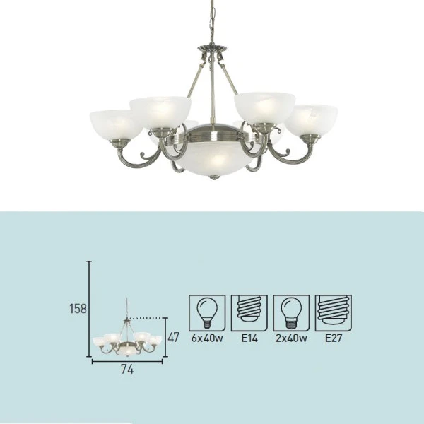 Kroonluchter Messing 8 4 Kroonluchter Messing 8 - Afbeelding 2