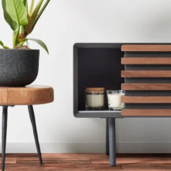 Tv-meubel Mat Grijs Met Walnoot -Meubelverkoop laforma mahon metalen tv meubel 07