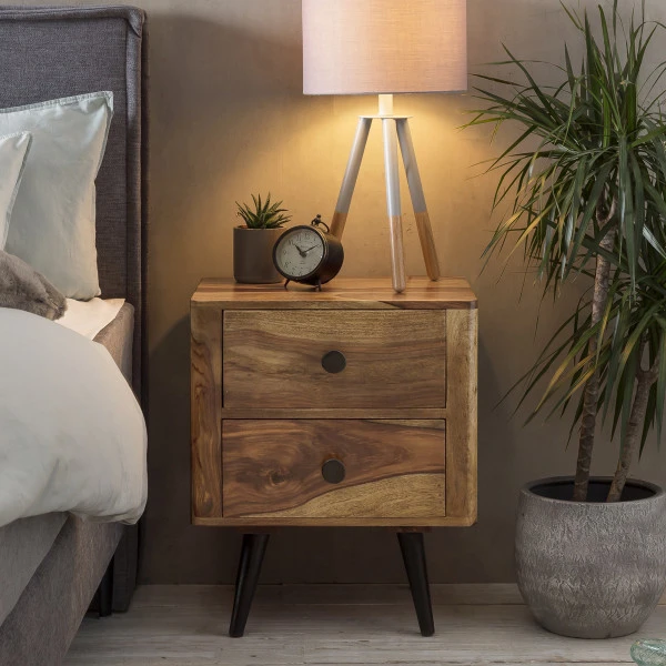 Nachtkastje Van Sheesham Hout 4 Nachtkastje Van Sheesham Hout - Afbeelding 2