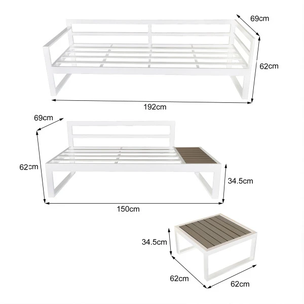 Loungebank Tuin Aluminium Wit 7 Loungebank Tuin Aluminium Wit - Afbeelding 5