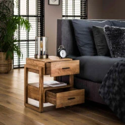 Mangohouten Nachtkastje 2 Lades -Meubelverkoop mangohouten nachtkastje 2 lades gobi giani 01 2