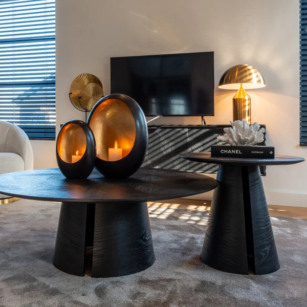 Ronde Bijzettafel Zwart Hout 4 Ronde Bijzettafel Zwart Hout - Afbeelding 2