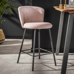 Boucle Barkruk Met Ronde Rugleuning -Meubelverkoop roze boucle barkruk met ronde rugleuning curve giani 01 1