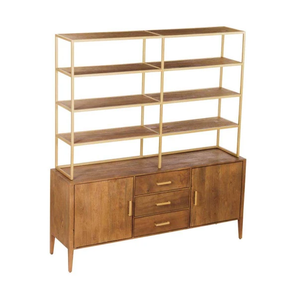 Stellingkast Mangohout Met Goud 3 Stellingkast Mangohout Met Goud