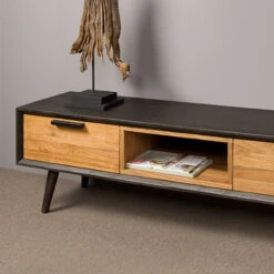 Zwart Tv-meubel Eiken Retro 200 Cm -Meubelverkoop tower living bresso retro tv meubel eikenhout 200 cm 02