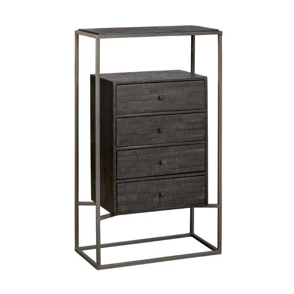 Ladenkast Zwart Teak Hout 3 Ladenkast Zwart Teak Hout