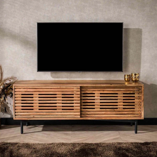 Tv-meubel Met Schuifdeuren Acacia Hout 4 Tv-meubel Met Schuifdeuren Acacia Hout - Afbeelding 2