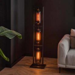 Vloerlamp 3L Metaal En Rookglas -Meubelverkoop vloerlamp 3l metaal en rookglas tower smoke glass santa 02