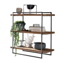 Wandrek Van Hout En Metaal 60x60 Cm -Meubelverkoop wandrek van hout en metaal 60x60 cm lovina lavis 02