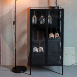 Wijnkast Zwart Met Glazen Deuren