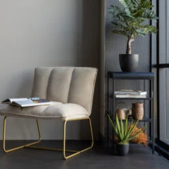 WOOOD Fauteuil Zand Ribstof Met Goud -Meubelverkoop woood fie fauteuil zand ribstof met goud 07